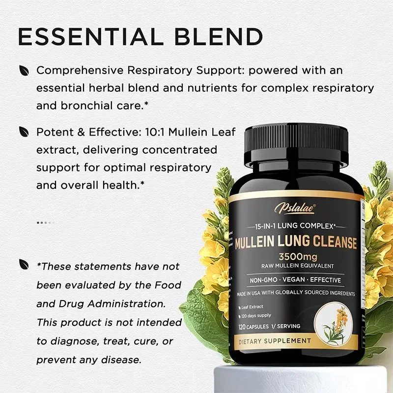 Mullein Lung Cleansing - Smoker's Respiratory Supplement, Vegetarian Capsules - Lung Clearing, Lung Health, Immunity Supplement 6