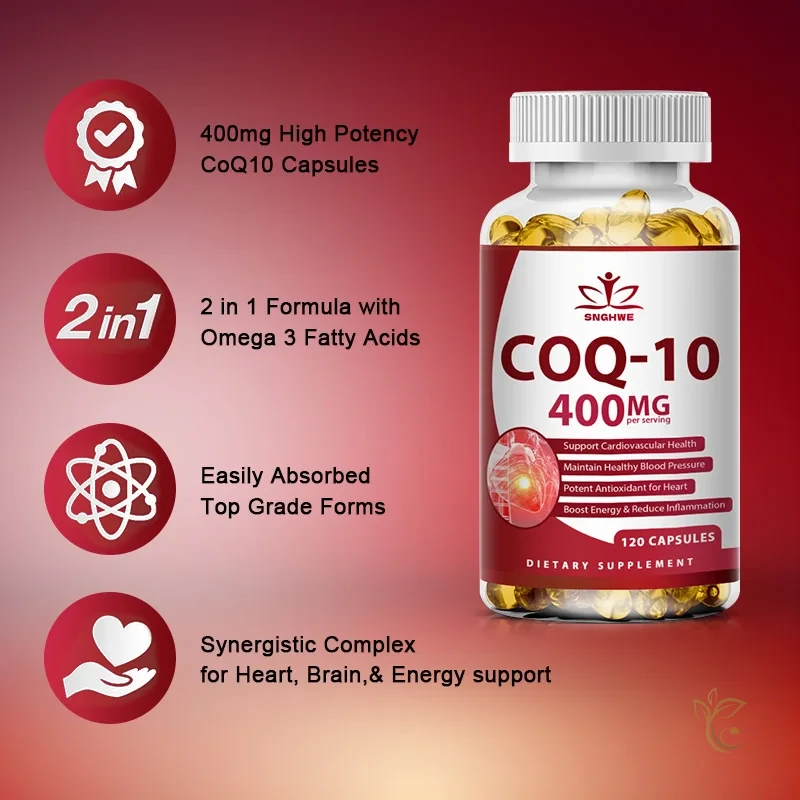 120pcs Organic Q10 Coenzyme 400mg Capsules Cardiovascular and Heart Health Energy Vitamins Beauty and Health 3