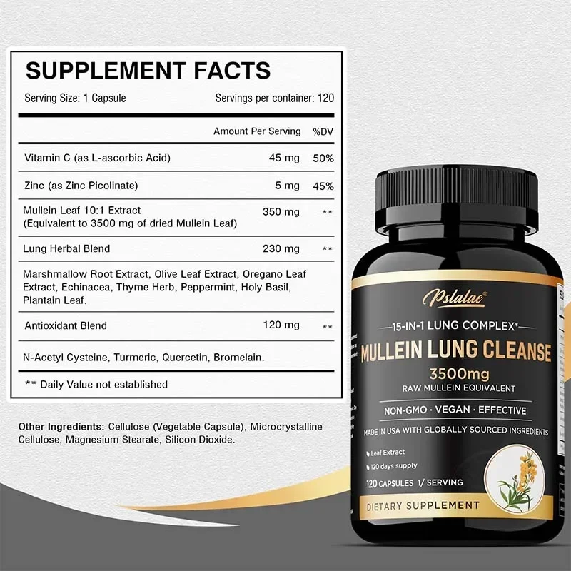 Mullein Lung Cleansing - Smoker's Respiratory Supplement, Vegetarian Capsules - Lung Clearing, Lung Health, Immunity Supplement 3