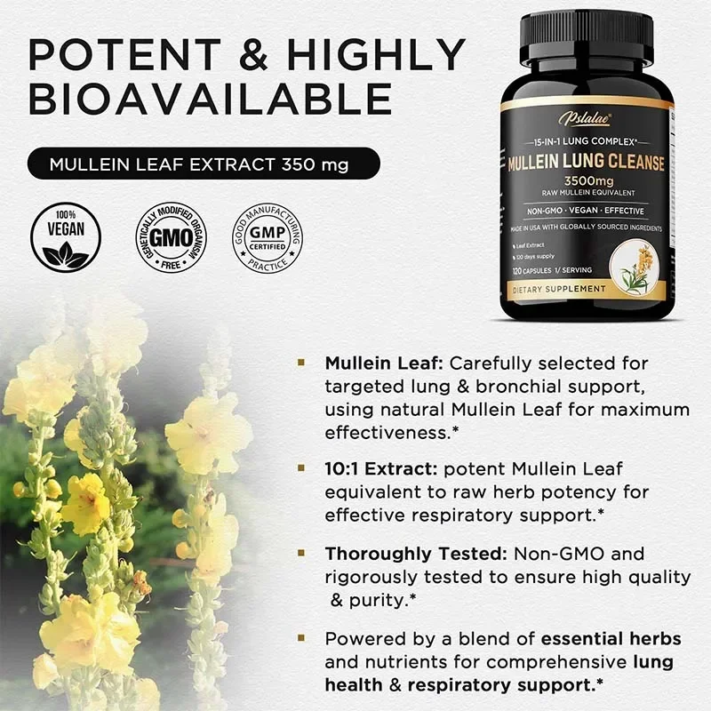 Mullein Lung Cleansing - Smoker's Respiratory Supplement, Vegetarian Capsules - Lung Clearing, Lung Health, Immunity Supplement 5