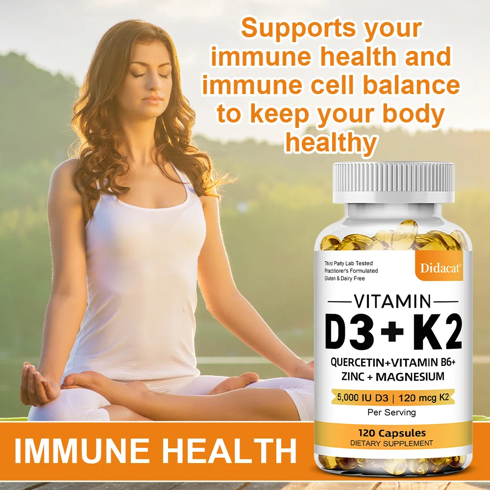 Vitamin D3 5000IU and 120 Mcg Vitamin K2 Capsules for Calcium Absorption, Bone Regeneration, Immune Support, Easy To Melt 3