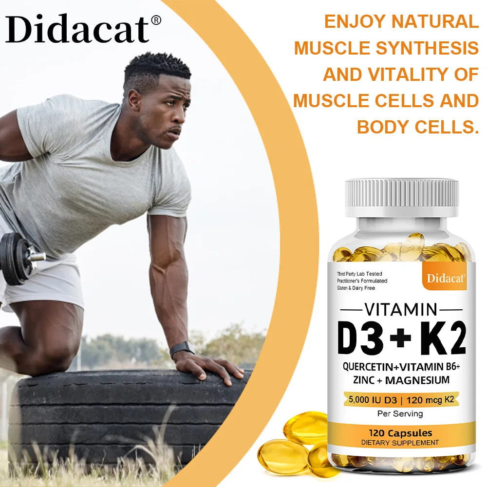 Vitamin D3 5000IU and 120 Mcg Vitamin K2 Capsules for Calcium Absorption, Bone Regeneration, Immune Support, Easy To Melt 5