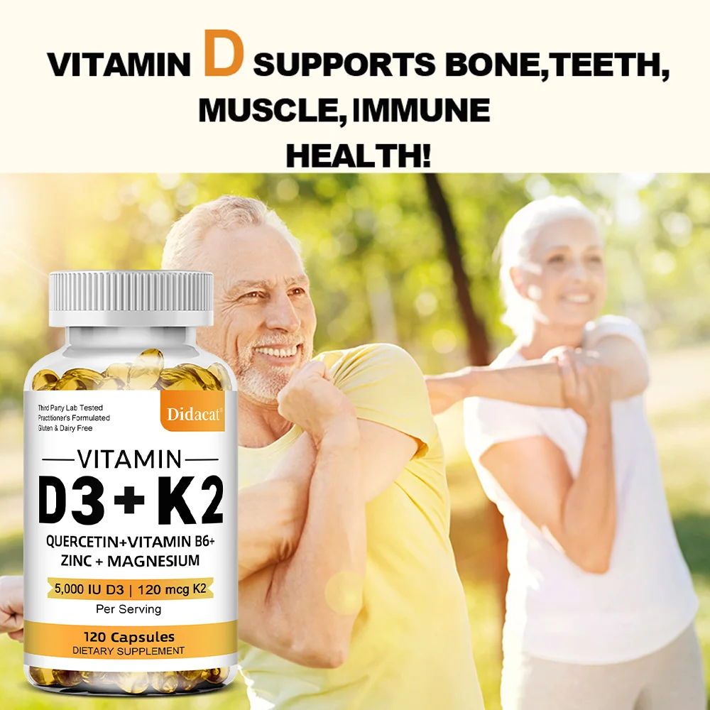 Vitamin D3 5000IU and 120 Mcg Vitamin K2 Capsules for Calcium Absorption, Bone Regeneration, Immune Support, Easy To Melt 2