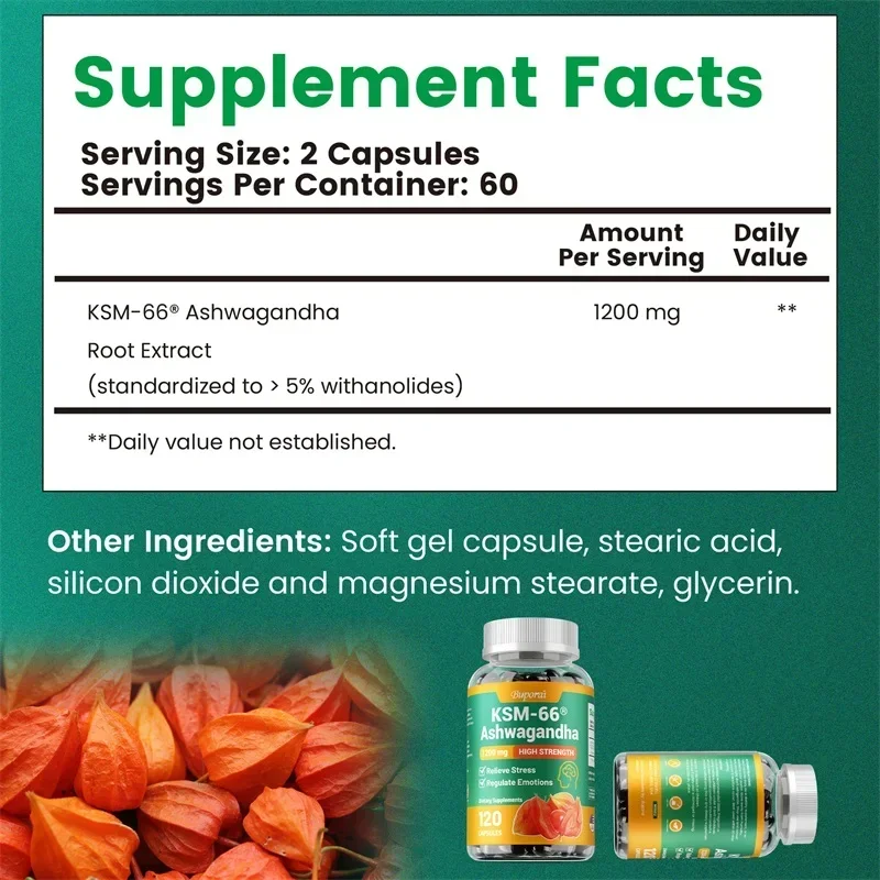 KSM-66 Ashwagandha Extracts Capsules - Relieve Stress and Mood, Promote Sleep Quality, Increase Focus and Brain Health 2